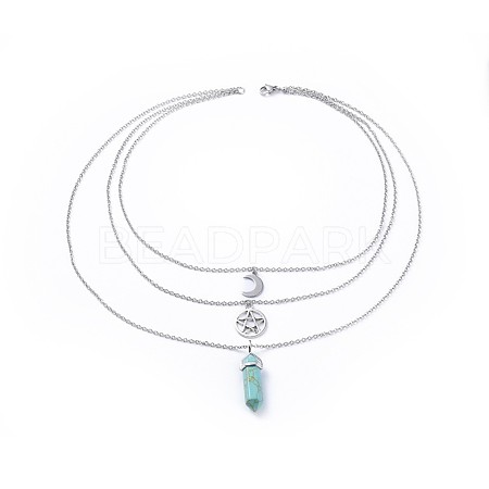 Bullet Synthetic Turquoise Pendant Tiered Necklaces NJEW-JN02457-06-1