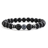 Round Natural Crakled Black Agate Beaded Stretch Bracelets for Women Men LS-XP2963-5-1