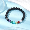 9mm Round Natural Lava Rock Chakra Beaded Stretch Bracelets for Women BJEW-JB10890-2