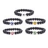 Natural Lava Rock Round Beaded Stretch Bracelet with Evil Eye Lampwork BJEW-JB07838-1