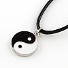 Feng Shui Yin Yang Platinum Plated Zinc Alloy Enamel Pendant Necklaces with Waxed Cord and Iron End Extender Chains NJEW-R228-66P-1