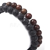 2Pcs 2 Style Natural Wood & Lava Rock Round Beaded Stretch Bracelets Set for Women BJEW-JB09381-02-5