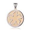 Flat Round with Flower Pattern 316 Stainless Steel Pendants STAS-J019-61E-1