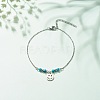 304 Stainless Steel Smiling Face Charm Anklet with Round Natural White Jade Beads for Women AJEW-AN00498-03-2