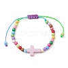 Cross & Round Acrylic Braided Bead Bracelets BJEW-JB10239-01-2