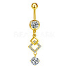 304 Stainless Steel Pave Clear Cubic Zirconia Curved Barbell Rhombus Dangle Belly Rings FS-WGF29F0-08-1