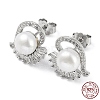Anti-Tarnish Cubic Zirconia Heart with Natural Pearl Stud Earrings EJEW-F318-10P-3