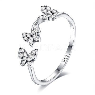 Anti-Tarnish Rhodium Plated 925 Sterling Silver Cuff Rings RJEW-BB66961-1