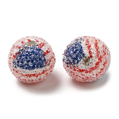 Spray Painted Wood European Beads with Rhinestone RESI-C038-03C-1
