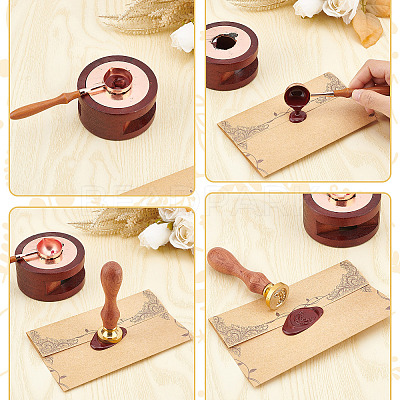 Brass Wax Seal Stamp with Wood Handle AJEW-WH0412-0303-1