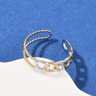 304 Stainless Steel Double Color Cuff Rings RJEW-S635-01GP-06-1