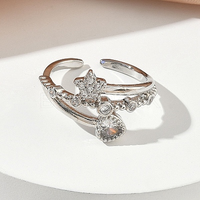 Brass Micro Pave Cubic Zirconia Cuff Open Rings RJEW-C163-11P-1