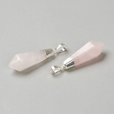 Natural Rose Quartz Pointed Pendants G-P445-E12-1