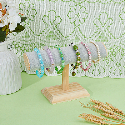 Velvet T-Bar Bracelet Display Stands  with Wooden Base BDIS-WH0010-03C-1