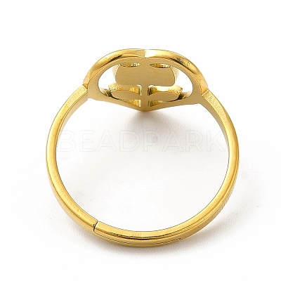 Ion Plating(IP) 304 Stainless Steel Heart with Flower Adjustable Ring for Women RJEW-B027-30G-1
