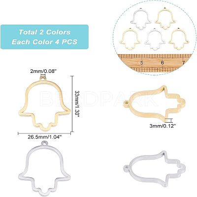 8Pcs 2 Colors 304 Stainless Steel Open Back Bezel Pendants STAS-UN0031-92-1