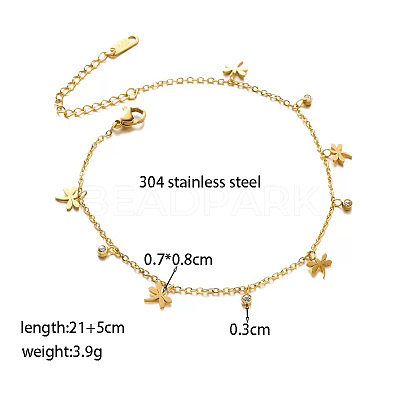 304 Stainless Steel Crystal Rhinestone Dragonfly Charm Anklets for Women WG9ACA2-01-1