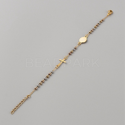 304 Stainless Steel Jesus & Cross Link Bracelet with 201 Stainless Steel Beaded Chains LS-BJEW-WH0012-20A-1
