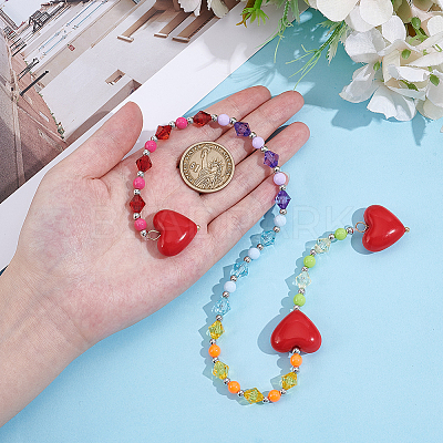 1Pc Alloy & Acrylic Heart Beaded Charms for Bag Embellishments FIND-NB0006-95-1