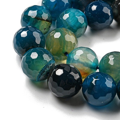 Faceted Natural Banded Agate Beads Strands G-F447-12mm-O08-1