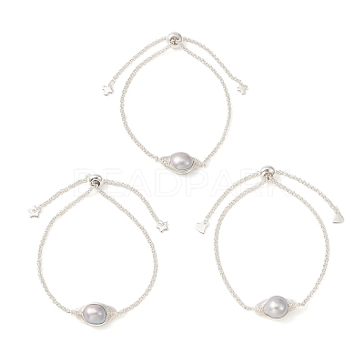 Natural Pearl Link Slider Bracelet BJEW-JB09449-02-1