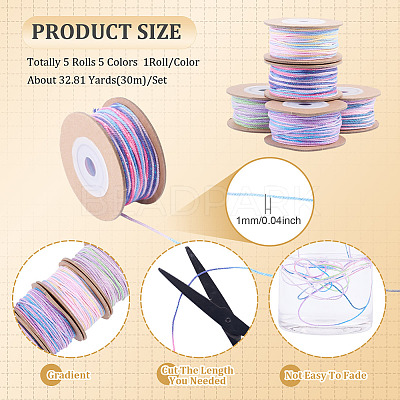 5 Rolls 5 Colors Segment Dyed Macrame Cotton Cord OCOR-TA0004-05C-1