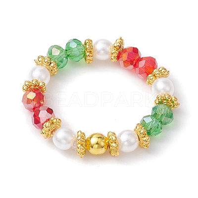 Christmas Glass & Imitated Pearl Acrylic Round Beads Finger Rings RJEW-JR00682-1
