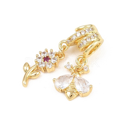 Spring Brass Pave Clear & Deep Pink Cubic Zirconia Pendants KK-H268-13B-G-1
