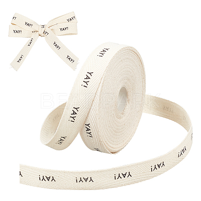 9M YAY Word Print Cotton Herringbone Ribbon OCOR-WH0090-028B-1