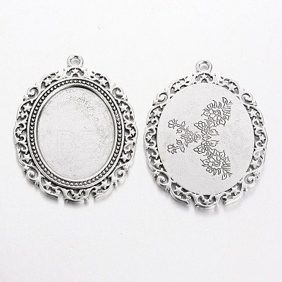 Tibetan Style Alloy Big Pendant Cabochon Settings TIBEP-553-AS-FF-1