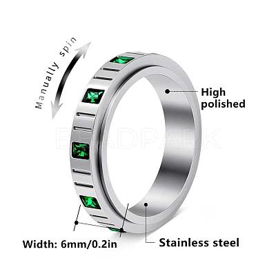 304 Stainless Steel Micro Pave Cubic Zirconia Rotating Finger Rings WGCDCC2-02-1