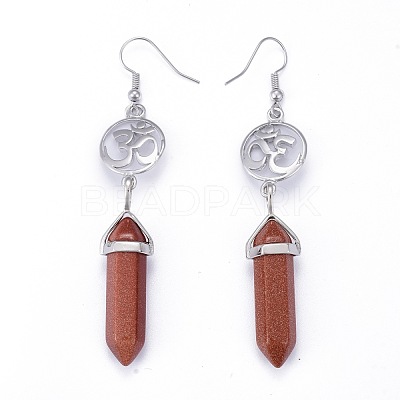 Pointed Bullet Natural & Synthetic Mixed Gemstone Dangle Earrings EJEW-K084-D-1