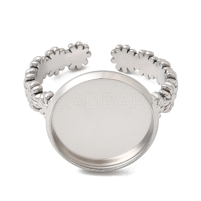 Flower 304 Stainless Steel Cuff Ring Components STAS-P454-05D-P-1