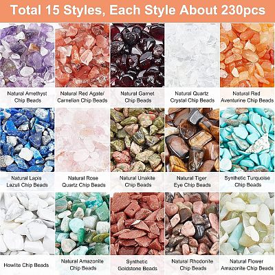 3500Pcs 15 Style Natural & Synthetic Mixed Gemstone Beads G-NB0003-09-1