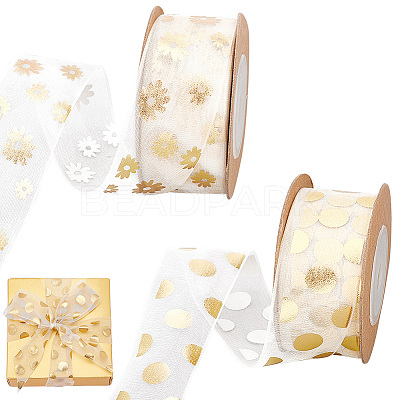 2 Rolls 2 Styles Printed Organza Ribbons SRIB-PH0001-29-1