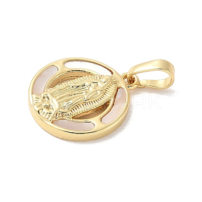 Brass Pave Natural White Shell Pendants KK-S522-06B-G-1