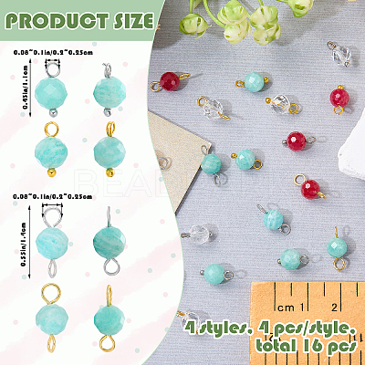 16Pcs 4 Styles December Birthstone Natural Amazonite Pendant and Connector Charms PALLOY-SW00118-1