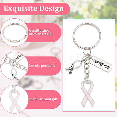 Pink Breast Cancer Awareness Ribbon Alloy Enamel Pendant Keychain KEYC-AB00001-1