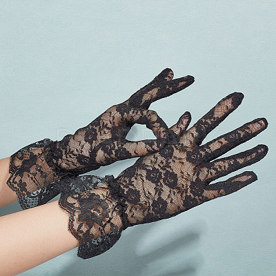 6 Pairs 6 Style Flower Pattern Lace Gloves AJEW-GA0006-10-1