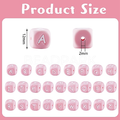 20Pcs Pink Cube Letter Silicone Beads 12x12x12mm Square Dice Alphabet Beads with 2mm Hole Spacer Loose Letter Beads for Bracelet Necklace Jewelry Making JX435R-1