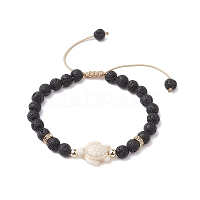 Adjustable 6mm Round Natural Lava Rock Braided Bead Bracelets BJEW-JB10615-02-1