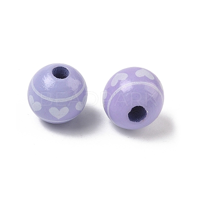 Valentine's Day Spray Painted & Printed Wood European Beads WOOD-L023-03A-1
