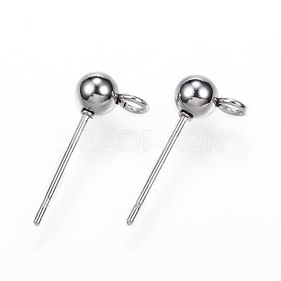 Non-Tarnish 304 Stainless Steel Ball Stud Earring Findings STAS-G099-09P-1