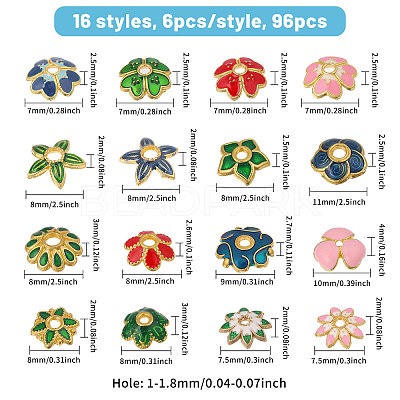 96Pcs 16 Styles Alloy Enamel Bead Caps FIND-CA0011-46-1