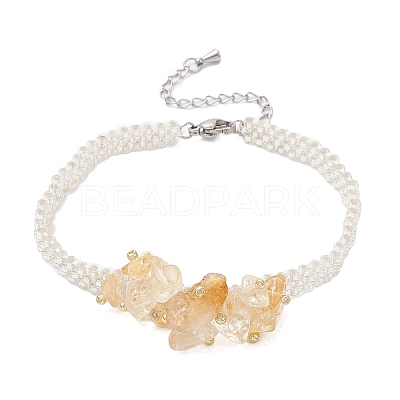 Handmade Glass Seed Beaded & Natural Citrine Chips Beaded Bracelets for Women BJEW-MZ00225-01-1