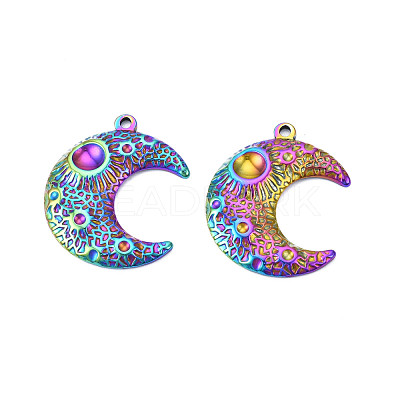 Rack Plating Rainbow Color 201 Stainless Steel Pendant Cabochon Settings STAS-T063-192M-1
