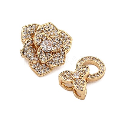 Brass Micro Pave Clear Cubic Zirconia Fold Over Clasps KK-C075-09G-1
