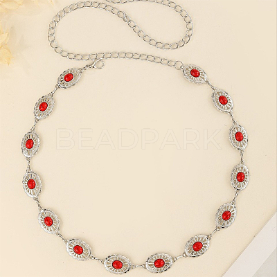 1Pc Alloy with Resin Imitation Turquoise Oval Link Chain Belts AJEW-CY0001-79A-1
