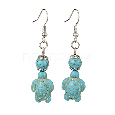 Starfish & Tortoise Synthetic Turquoise Beaded Stretch Bracelets & Dangle Earrings Kits SJEW-JS01311-02-1