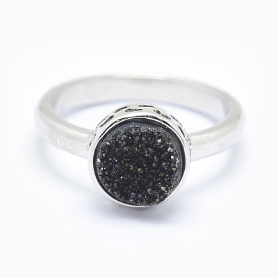 Electroplate Natural Druzy Agate Crystal Finger Rings RJEW-I054-03P-RS-1